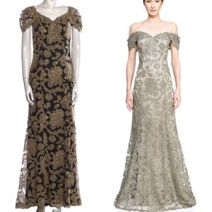 NWT Tadashi Shoji MINNA GOWN ART16367L-GD/BK Size 18 Formal Dress Gown